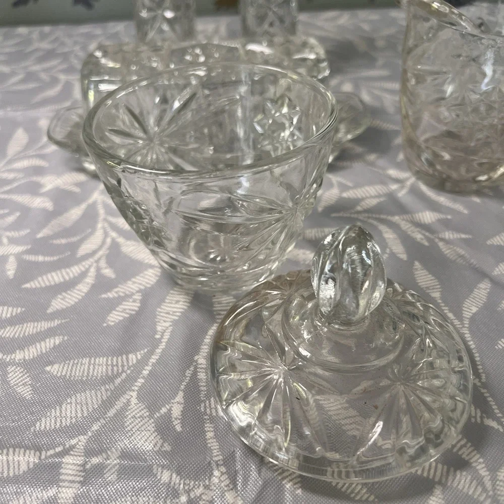 ANCHOR‎ HOCKING EARLY AMERICAN PRESCUT DAVID'S STAR 7 PIECE TABLE SERVICE SET